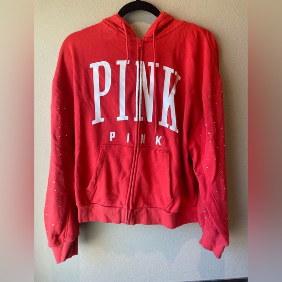 PINK size M rhinestone bedazzled hoodie - Picture 1 of 5